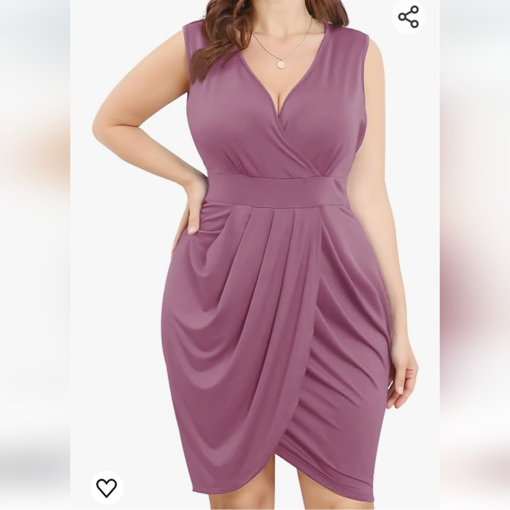 Sleeveless Surplice Wrap Sheath Dress in Mauve